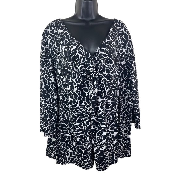 Merona Size 4 Blouse Women Plus Size 2X 3X See Measurements Black White Top - Picture 1 of 10